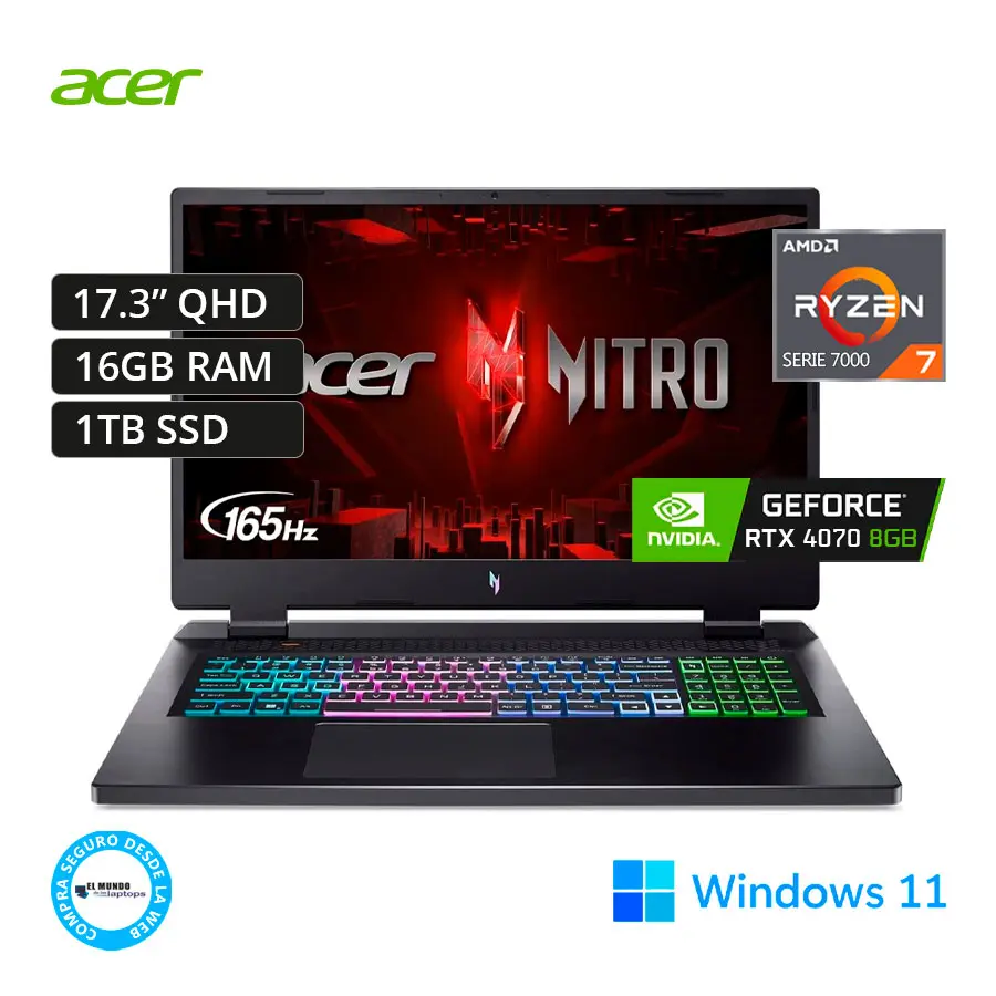 Acer Nitro AN17-41-R7GT Ryzen 7-7735HS, 16GB RAM, 1TB SSD, RTX
